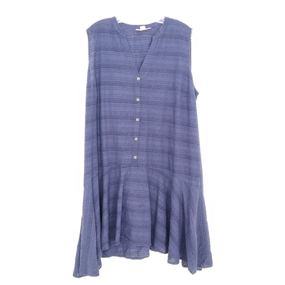 Woman Within Women's Dress Size 26W 100% Cotton Blue Striped Eyelet Embroidery